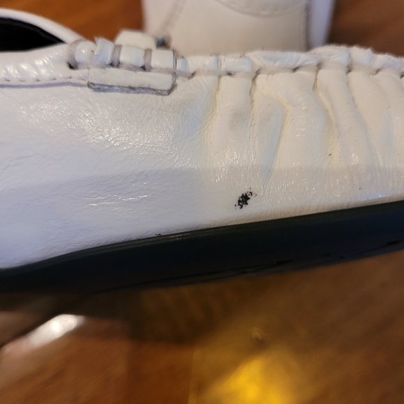 Authentic Chanel Moccasins Women's Loafers Size 38.5 White Leather - Picture 12 of 14